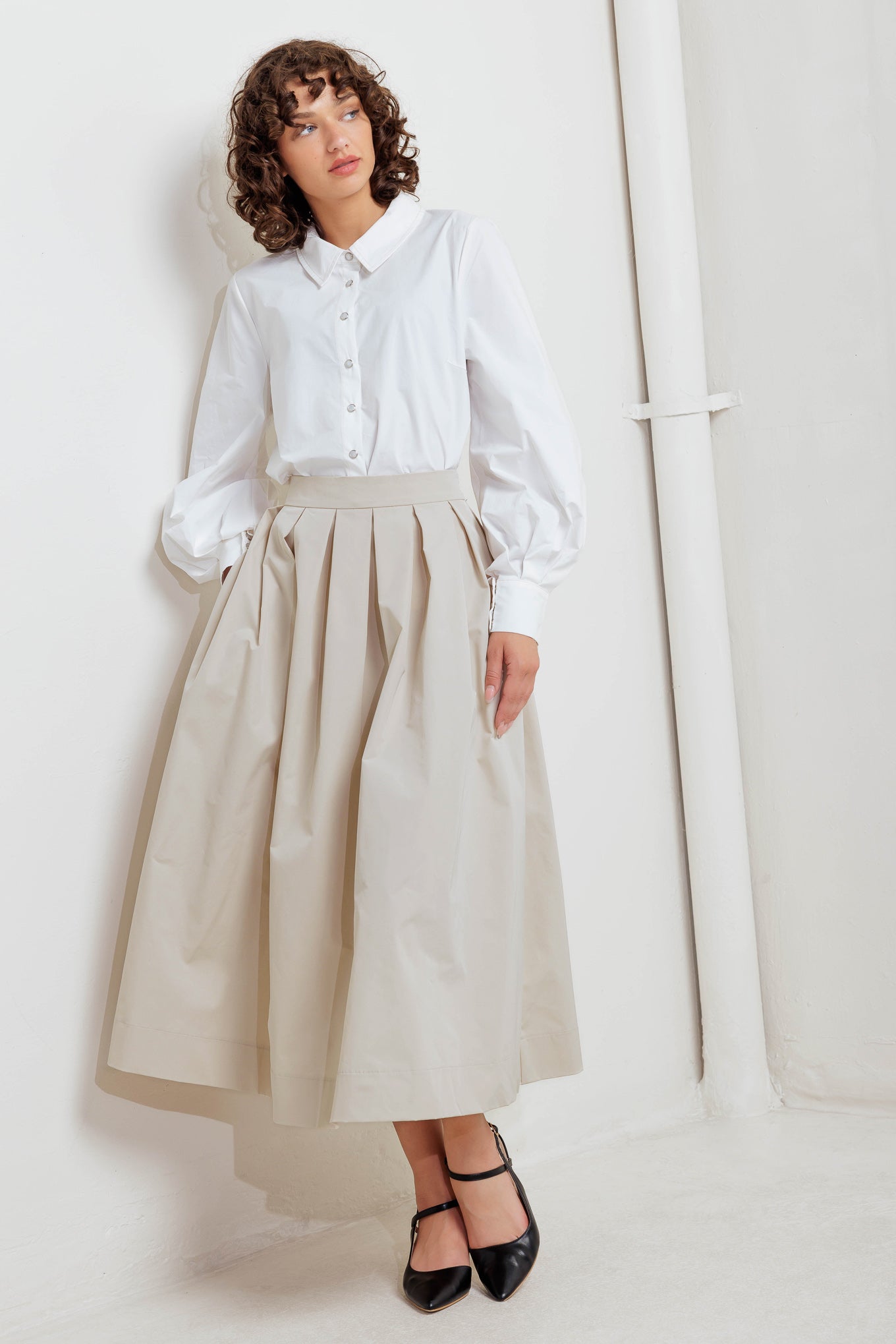 SOFT POEM WOVEN FULL MIDI SKIRT Flying Tomato